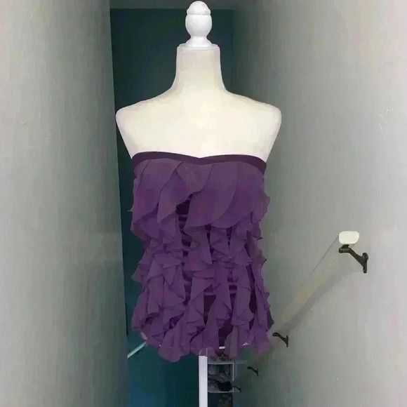 XOXO Tops - XOXO strapless ruffle satin top size small